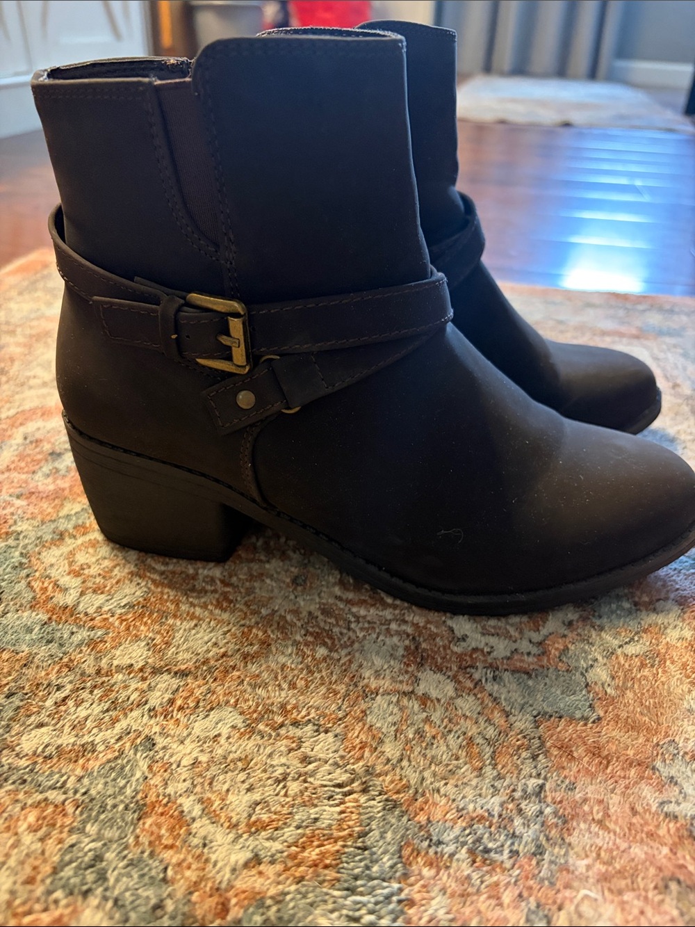 Women's Black Ankle Boots with Buckle Strap